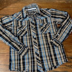 Blue and Black Plaid western with Long Sleeves 7/8